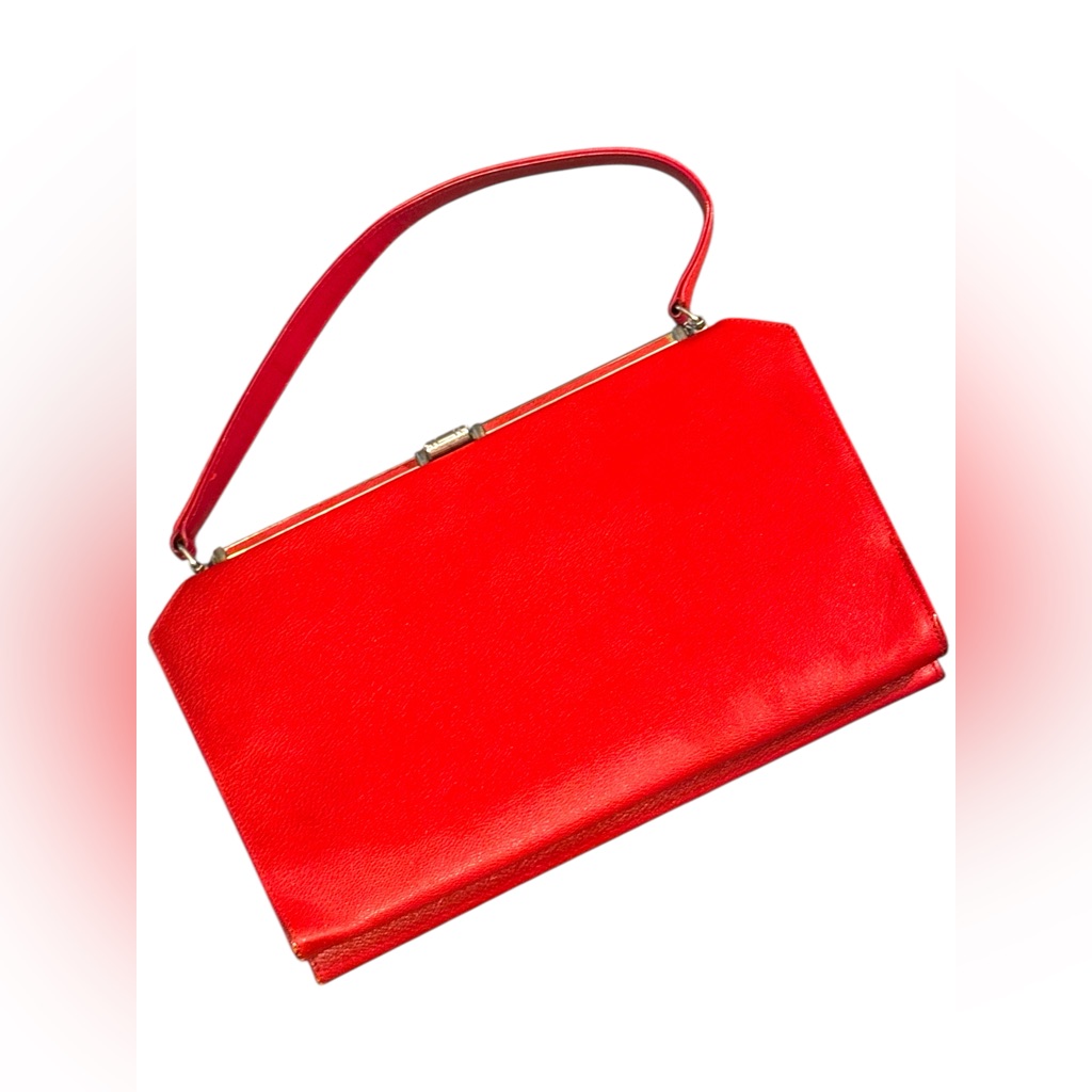 Elegant Red Vintage 1950s Women's Handbag Jackie O Styled